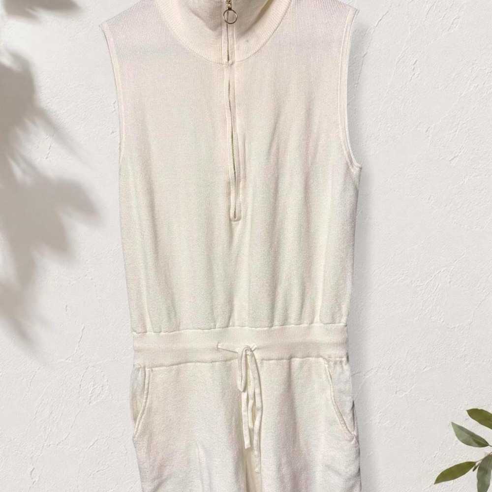 Strut & Bolt White Knit Romper Sleeveless Zip Mock Neck Jumper Cream Small